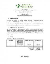 INFORME TÉCNICO AIRE ACONDICIONADO INVERTER. Página 1