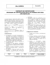 CONTRATO DE CERTIFICACIÓN PROGRAMA DE CERTIFICACION BAJO LAS NORMAS NOP-USDA. Página 1