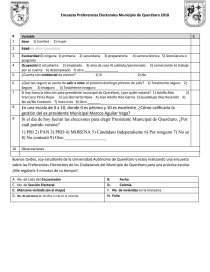 CUESTIONARIO PREFERENCIA ELECTORAL MPIO QRO 2018. Página 1