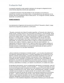 Lee atentamente el fragmento del documento de la DGCyE “Educación y Salud” y luego responde las preguntas que aparecen a continuación. Página 1