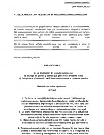 Ejemplo de demanda de divorcio. Página 1