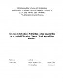Efectos de la Falta de Nutrientes en los Estudiantes de la Unidad Educativa Privada “José Manuel Siso Martínez”