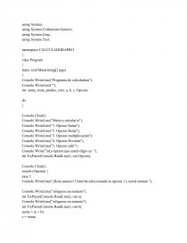 Programa de una calculadora en c# visual studio, usando while.. Página 1