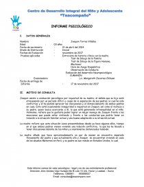 INFORME PSICOLÓGICO de un niño de 3 años. Página 1