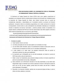 RECOMENDACIONES NECESARIAS SOBRE LOS LINEAMIENTOS PARA EL PROGRAMA DE SEMINARIO. Página 1