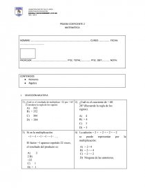 PRUEBA COEFICIENTE 2 MATEMÁTICA. SELECCIÓN MÚLTIPLE.. Página 1
