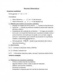 Resumen Matemáticas Ecuaciones cuadráticas. Página 1