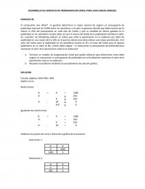 DESARROLLO DE EJERCICIOS DE PROGRAMACION LINEAL PARA JUAN CARLOS SANCHEZ. Página 1