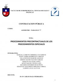PROCEDIMIENTOS PRECONTRACTUALES DE LOS PROCEDIMIENTOS ESPECIALES. Página 1