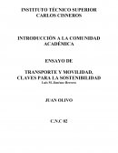 ENSAYO DE TRANSPORTE Y MOVILIDAD, CLAVES PARA LA SOSTENIBILIDA