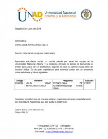 Asunto: Información programa matriculado. Página 1