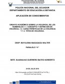 ENSAYO ACADÉMICO SOBRE LA VIOLENCIA, DE LOS NUMERALES 1.1. CONCEPTO Y DEFINICIÓN DE VIOLENCIA, 1.2. CARACTERÍSTICAS DE LA VIOLENCIA Y 1.3. TIPOS DE VIOLENCIA.