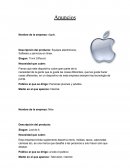 Nombre de la empresa: Apple. Descripción del producto: Equipos electrónicos, Software y servicios en línea