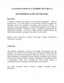 LA INNOVACION EN LA PERPECTIVA DE LA TRANSFERENCIA DE TECNOLOGÍA