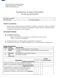 Escribamos un texto informativo Escala de apreciación. Página 1