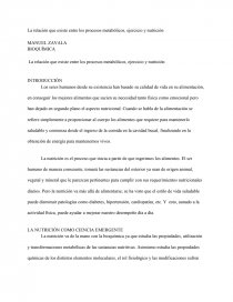 La relación que existe entre los procesos metabólicos, ejercicios y nutrición. Página 1