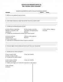 EXAMEN DIAGNÓSTICO ARTES VISUALES SEGUNDO GRADO. Página 1