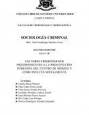 FACTORES CRIMINÓGENOS PREDISPONENTES A LA PROSTITUCIÓN FEMENINA DEL CENTRO DE MÉRIDA Y CÓMO INFLUYE SOCIALMENTE