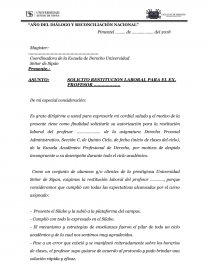 SOLICITUD RESTITUCION LABORAL PARA EL EX. PROFESOR. Página 1