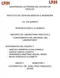 REPORTE DE LABORATORIO PRACTICA 2 “CONOCIMIENTO DEL MATERIAL DEL LABORATORIO”. Página 1