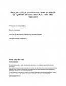 Aspectos políticos, económicos y clases sociales de los siguientes períodos 1880-1930; 1930-1960; 1960-2001