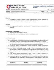 PROGRAMA DE CONTROL DE ACCESOS Y SALIDAS. Página 1