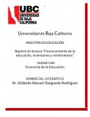 Reporte de lectura “Financiamiento de la educación, inversiones y rendimientos”