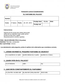 Evaluación Lectura Complementaria “EL FANTASMA DEL PALACIO” s/r. Página 1
