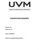 Actividad Nota periodística. Contabilidad administrativa
