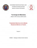 Resistencia Máxima a la Tensión Metales