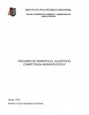 RESUMEN DE MONOPOLIO, OLIGOPOLIO, COMPETENCIA MONOPOLÍSTICA