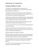 Gracias por su compra de; Lámpara Reflector solar