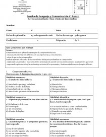 Prueba de Lenguaje y Comunicación 6° Básico Lectura domiciliaria “Ami, el niño de las estrellas”. Página 1