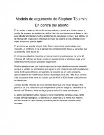 Modelo de argumento de Stephen Toulmin: En contra del aborto - Apuntes -  ale_elviriux
