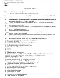 PRUEBA: ROMEO Y JULIETA Objetivos: - Analizar e interpretar obras literarias. Página 1