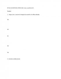 Evaluación lenguaje. Leer y escribir la M. Página 1