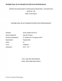 “INFORME FINAL DE ACTIVIDADES DE PRÁCTICAS PROFESIONALES”. Página 1