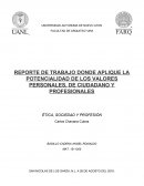 REPORTE DE TRABAJO DONDE APLIQUE LA POTENCIALIDAD DE LOS VALORES PERSONALES, DE CIUDADANO Y PROFESIONALES