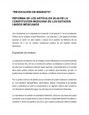 Revocación de mandato. Reforma de los Artículos 39-40 de la Constitución Mexicana de los Estados Unidos Mexicanos