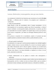 Lectura: Motivación y metacognición, más que una relación. Página 1