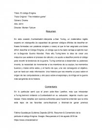 El código Enigma Titulo Original: “The Imitation game”. Página 1