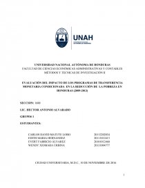 EVALUACIÓN DEL IMPACTO DE LOS PROGRAMAS DE TRANSFERENCIA MONETARIA CONDICIONADA EN LA REDUCCIÓN DE LA POBREZA EN HONDURAS (2009-2013). Página 1