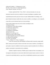 Análisis del Capítulo I - “El Mundo que se viene” Del Libro “Crear o Morir” de Andrés Oppenheimer. Página 1