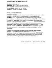 Resolucion del auto admisorio de contestacion mercantil - Trabajos -  yuridiaitzelc