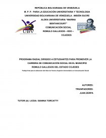 PROGRAMA RADIAL DIRIGIDO A ESTUDIANTES PARA PROMOVER LA CARRERA DE COMUNICACIÓN SOCIAL. Página 1
