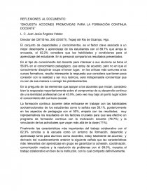 REFLEXIONES AL DOCUMENTO: “ENCUESTA ACCIONES PROMOVIDAS PARA LA FORMACIÓN CONTINUA DOCENTE”. Página 1