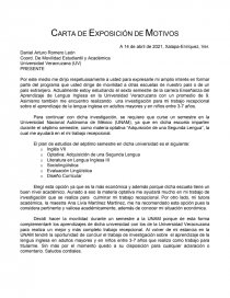Carta De Exposicion De Motivos Para Movilidad Estudiantil Ejemplo PDF