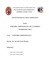AUDITORIA ADMINISTRATIVA DE LA EMPRESA “TESOROS DEL INKA”. Página 1