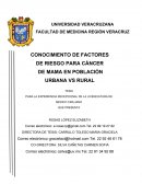 CONOCIMIENTO DE FACTORES DE RIESGO PARA CÁNCER DE MAMA EN POBLACIÓN URBANA VS RURAL