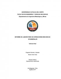 INFORME DE LABORATORIO DE OPERACIONES MECANICAS DE MINERALES. Página 1